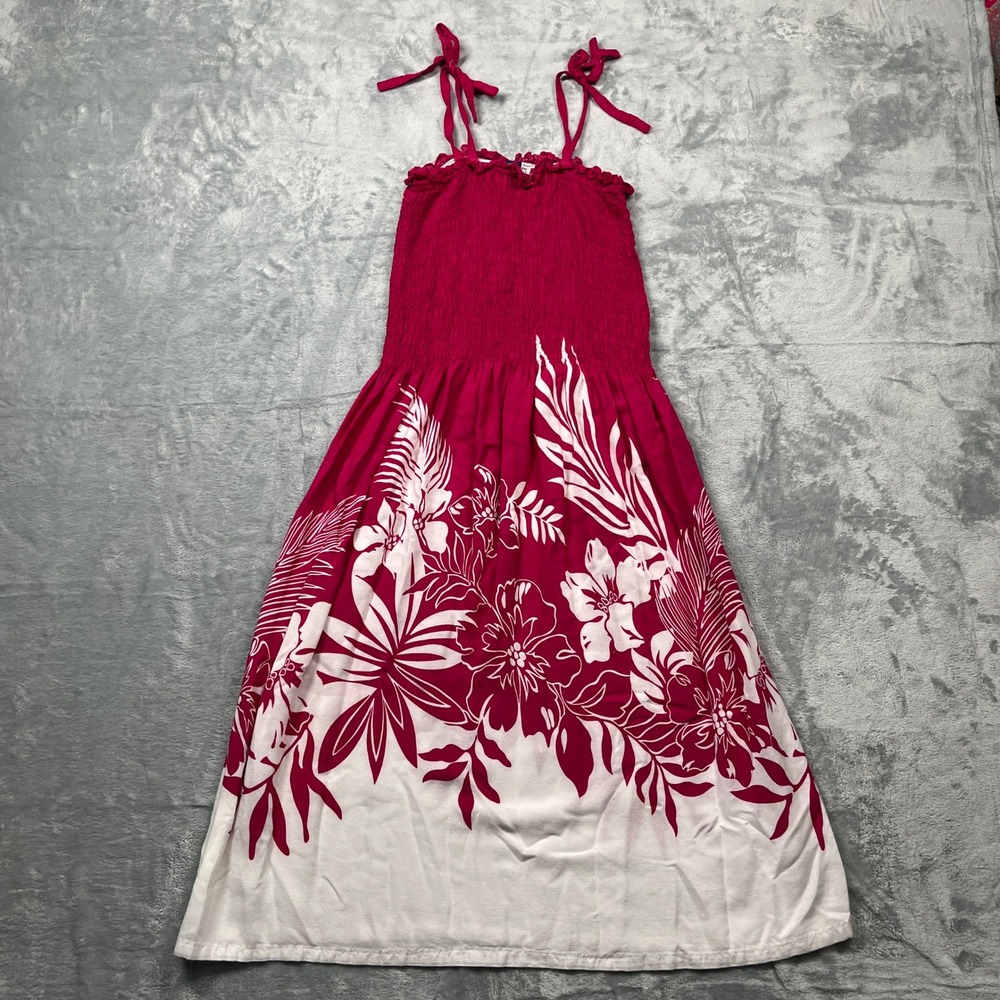Hibiscus Collection Hawaii Sundress Womens Pink White Floral Smocked Tropical OS